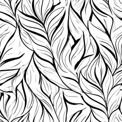Hand Drawn Leaf Pattern in Monochrome Style Digital Illustration