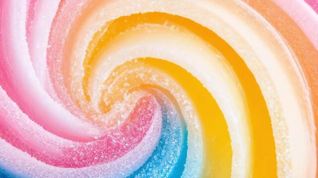 Colorful swirl of sugar blending pink, yellow, and blue hues at a vibrant candy shop