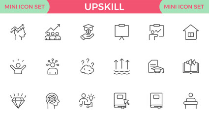 Obraz premium Set of Outline icons related to upskill, upskilling, personal growth, development, education, career. Outline icon collection.