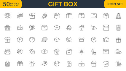  Set of Gifts Related Vector Line Icons. Contains such Icons as Gift Card, Present Offer, Ribbon and more. Quality Icons that Enhance Branding, Digital Designs, and Print Media