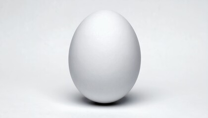 Fototapeta premium A single, pristine white egg stands on a plain white background, subtly illuminated.