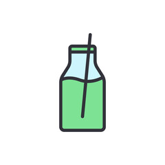Refreshing Green Smoothie In Glass Bottle With Straw Illustration