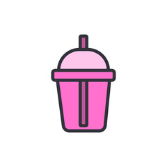 Delightful Pink Beverage Cup With Straw Icon Illustration Style