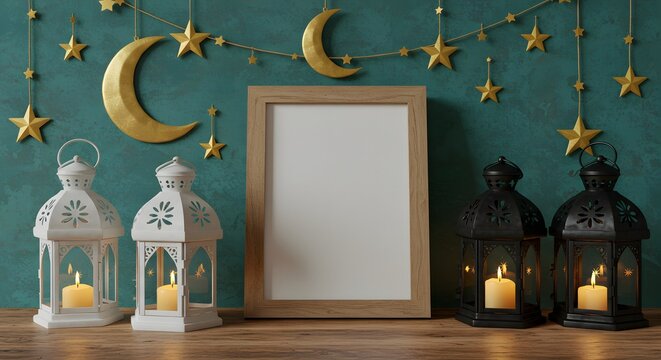 Ramadan Lanterns Candles and Stars Festive Mockup