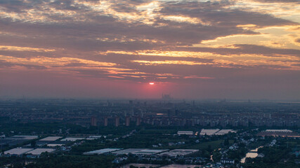 The scenery of city sunset and evening glow