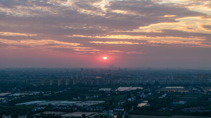 The scenery of city sunset and evening glow