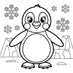 A penguin illustration line art of a coloring page 