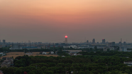 The scenery of city sunset and evening glow