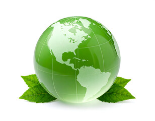 Obraz premium Green glass globe with leaves eco friendly concept