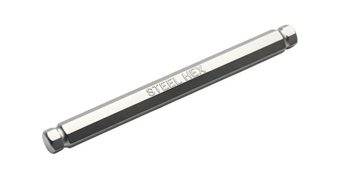 A close up of a steel hex wrench with the words steel hex written on the side isolated on white background, tarensparent background, png, jpg,jpeg,  on transparent background