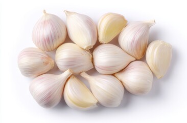 Garlic cloves and bulbs on white background