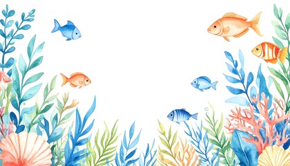 Fototapeta premium Underwater Watercolor Scene.