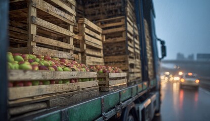 Fototapeta premium Truck apples delivery food crates transportation