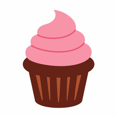 Delicious cupcake with pink frosting. Sweet cupcake decorated with swirls of pink cream. Tasty cupcake perfect for bakery menu design, dentist office, or kitchenware ads.