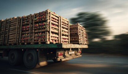 Apples loaded on a moving truck