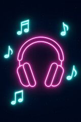 Neon Headphones with Cyan Music Notes Floating Around wallpaper