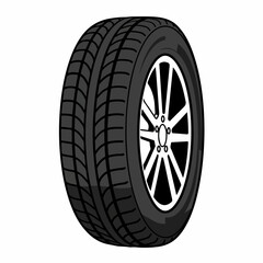 Fototapeta premium Car tire with rim. Detailed image shows black tire and silver alloy wheel. High-quality tire and rim illustration perfect for automotive websites brochures or repair shop marketing materials.