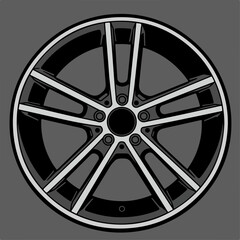 Obraz premium Stylish car alloy wheel rim design. Modern automotive part with eight spokes and contrasting accents.