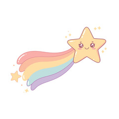 Adorable Kawaii Shooting Star with Rainbow Trail