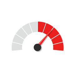 Red speed indicator gauge shows high performance level.  Speedometer needle points to red segment indicating fast speed or high activity.