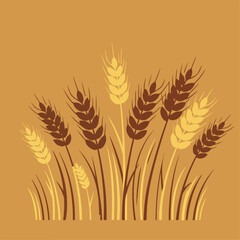 Wheat ears illustration in brown and gold colors. Stylish wheat graphic design with stalks and grains.  Wheat image perfect for agriculture brochures, gardening websites, or farm branding.