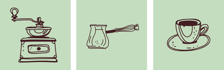 Coffee drawing, engraving, ink, line art, vector	
