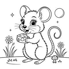 A mouse illustration line art of a coloring page 