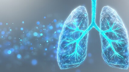 Digital illustration of human lungs with a technological and futuristic low poly design