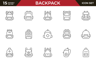 Set of outline Backpack icon set. Collection of high quality black outline logo for web site design and mobile apps. Vector illustration on a white background.