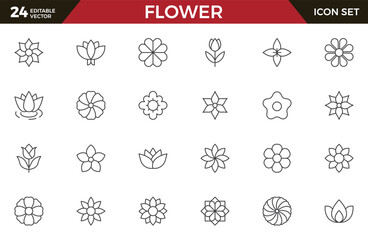 Set of outline Flower line icon set. Collection of high quality black outline logo for mobile concepts and web apps. Flower set in trendy flat style. Vector illustration on a white background.