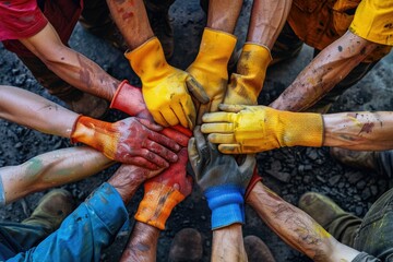 High Resolution Image of Labor Union Members Working Together