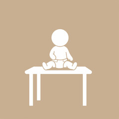Infant on examination table, simple icon, child healthcare symbol.  Baby on pediatrician table, minimalist design for clinic brochure.