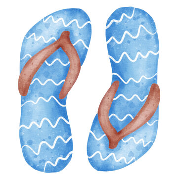 Cute beach flip-flops with wavy pattern in blue tone.
