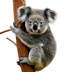 Fototapeta premium Adorable Koala Clinging to a Tree Trunk: High-Resolution Wildlife Photography