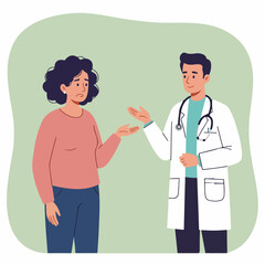 Doctor consulting female patient during appointment. Doctor explains diagnosis and treatment plan to worried patient.  Professional healthcare consultation scene ideal for medical brochures,
