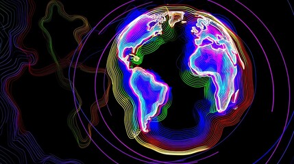 Global network represented with topographic lines
