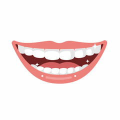 Naklejka premium Healthy smile with bright white teeth and pink lips. Perfect smile represents dental hygiene and oral care. Image of healthy smile ideal for dental clinic brochures and laboratory materials.