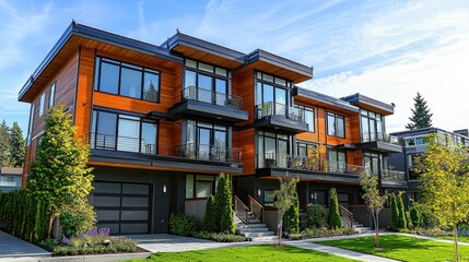 Fototapeta premium Contemporary townhouse with flat roof and urban feel