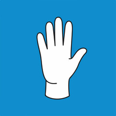 Obraz premium White hand in glove raised up. Simple hand gesture for hygiene and safety. Clean hand design perfect for laboratory safety posters and medical educational materials.