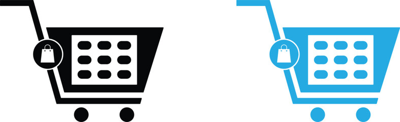 Naklejka premium Shopping cart icons, black and blue online store