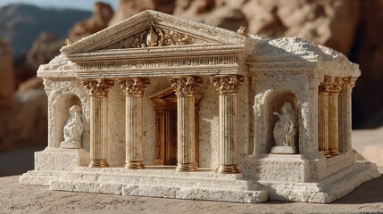 Obraz premium Detailed Architectural Model with Classical Columns and Sculptures Ancient Style Design Histo