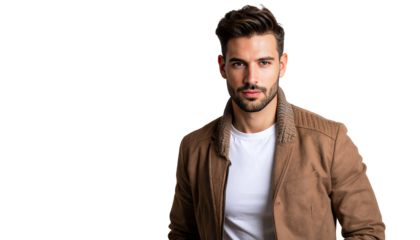A handsome man with a beard and stylish haircut poses for the camera.