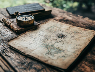 Vintage Notebooks and Compass for a Journey of Stories. Ideal for themes of exploration. 