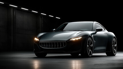 Luxury Sports Car in Studio Lighting with Dark Background