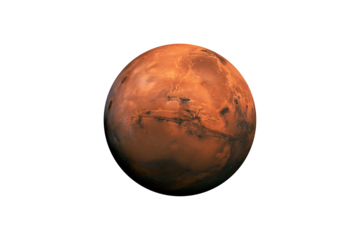 Planet Mars on transparent background, cut out. This image elements furnished by NASA.