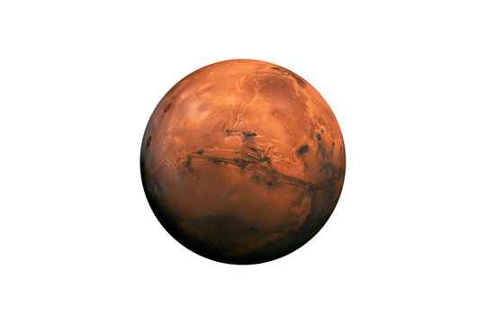 Planet Mars on transparent background, cut out. This image elements furnished by NASA.