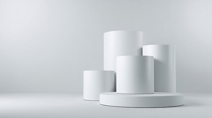 Minimal White Cylindrical Podium Set on Light Background