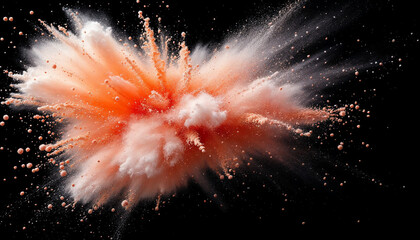 Peach and White Powder Explosion on Black Background