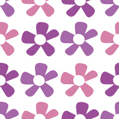 Seamless pattern cartoon flowers purple and leaves. cute botanical wallpaper and pattern for gift wrap paper