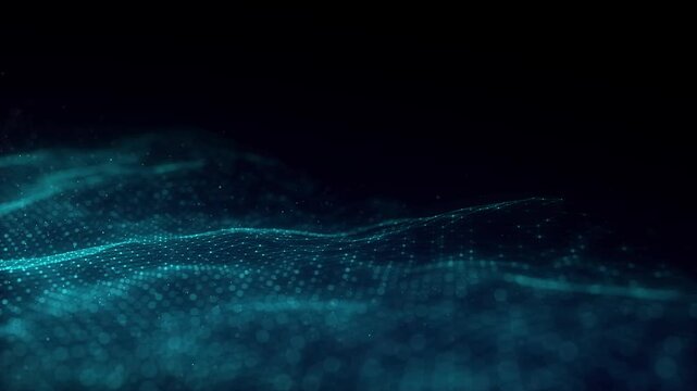 Color abstract wave background with dots and lines moving in space. Technology illustration. Futuristic modern dynamic wave. 3d rendering. - Powered by Adobe